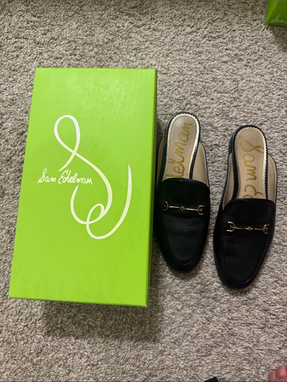 Sam Edelman Black Leather Backless Mules with Gold Bit